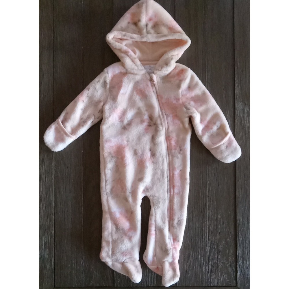 Laura Ashley Baby Snowsuit Floral Multicolored Plush Fleece Size 6-9 mo.